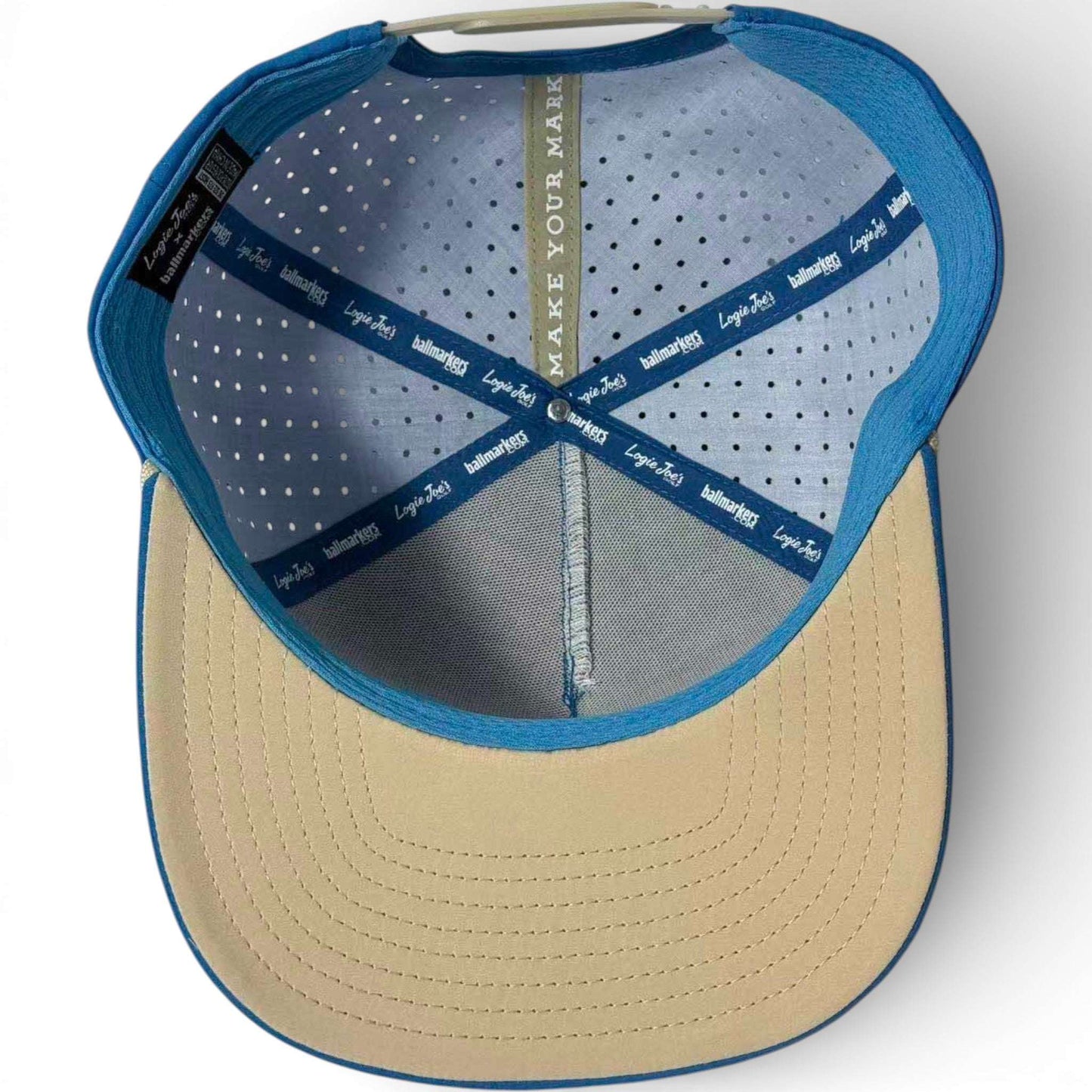 Logie Joe's Golf Fairway Palms snapback hat with built-in magnetic ball marker holder and adjustable fit, one size