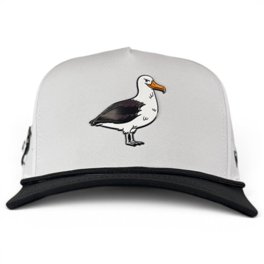 Logie Joe's Golf Albatross snapback hat with magnetic ball marker holder, adjustable fit, featuring bird design and included marker.