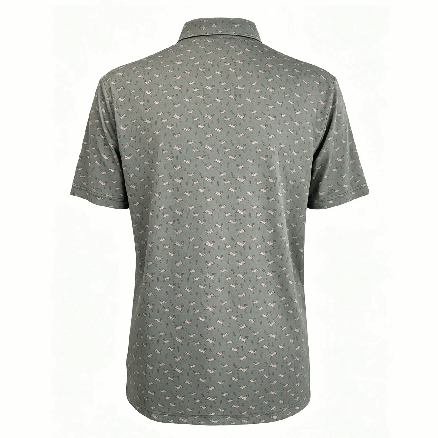 Back view of Bow Crew Apparel Bows & Bucks golf polo T-shirt featuring bow hunting lifestyle design.