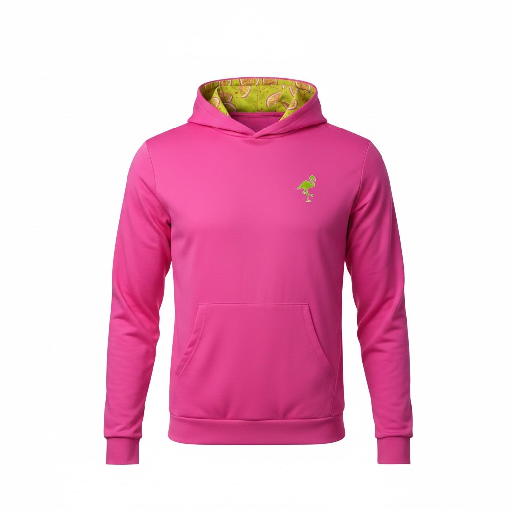 Logie Joe's Golf Main Squeeze Performance Hoodie, lightweight unisex athletic hoodie with moisture-wicking fabric, shown in a casual pose.