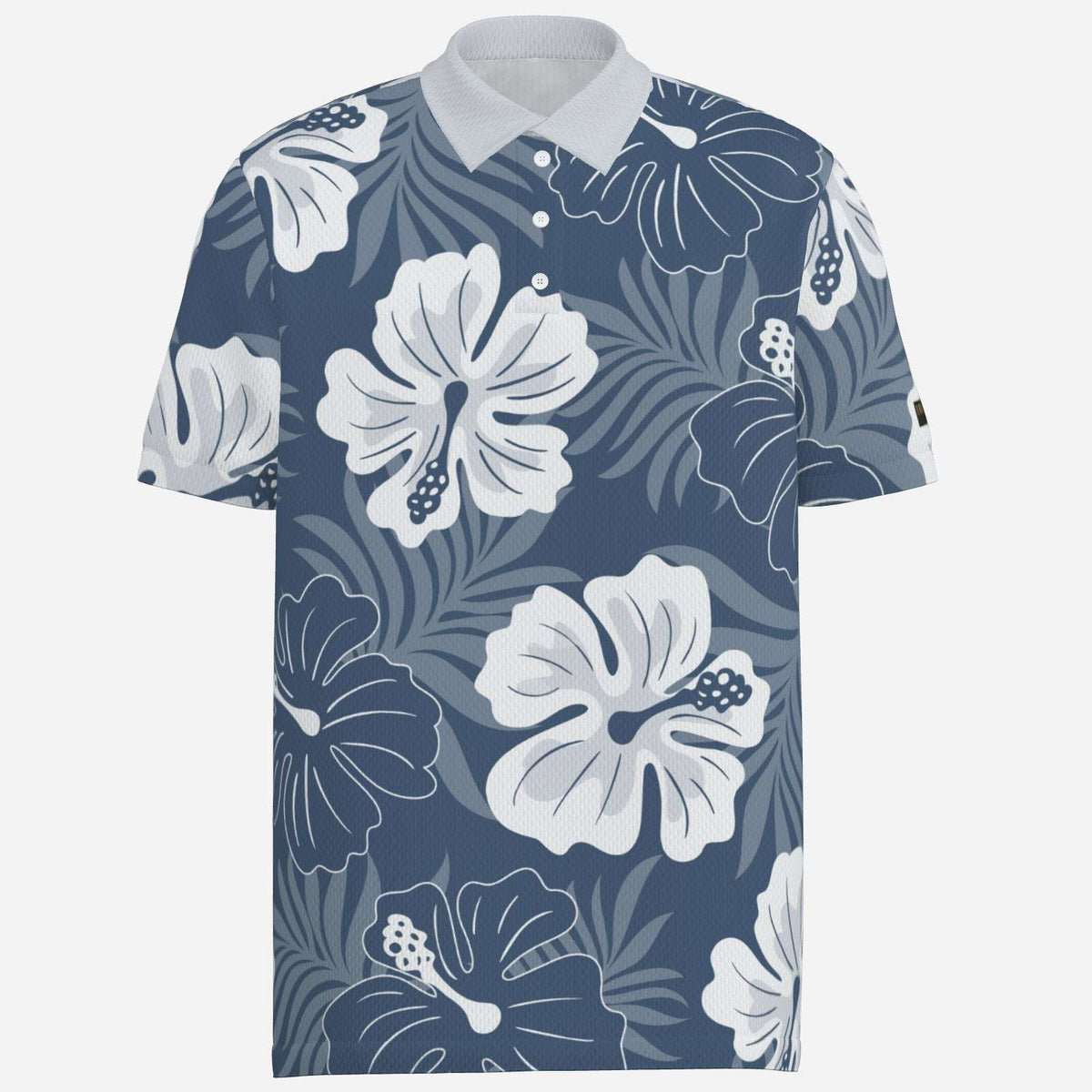Men's Tropical Oasis performance golf polo by Iron Sight Golf, featuring vibrant tropical print and breathable fabric.