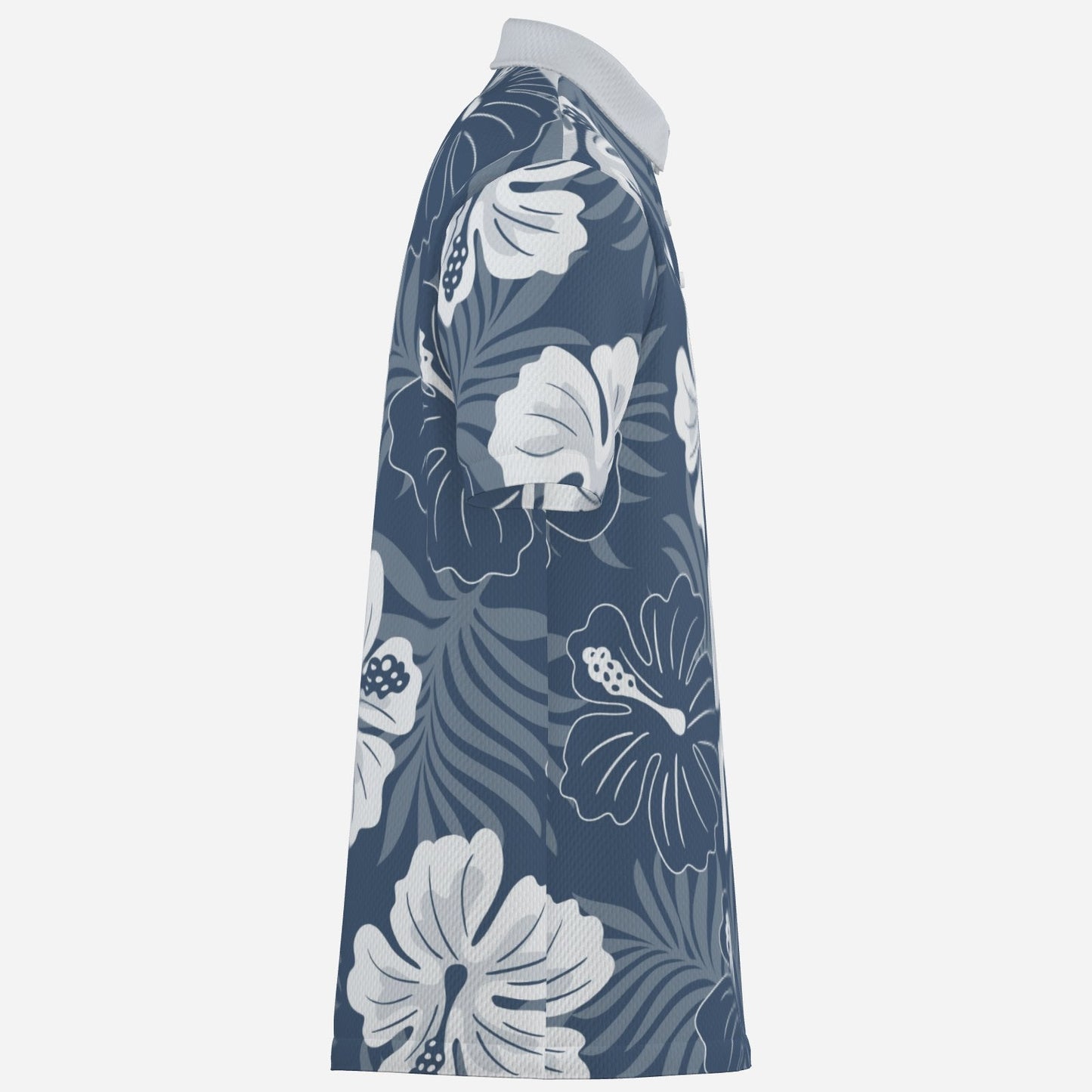Men's Tropical Oasis Performance golf polo by Iron Sight Golf, featuring vibrant tropical print and moisture-wicking fabric.