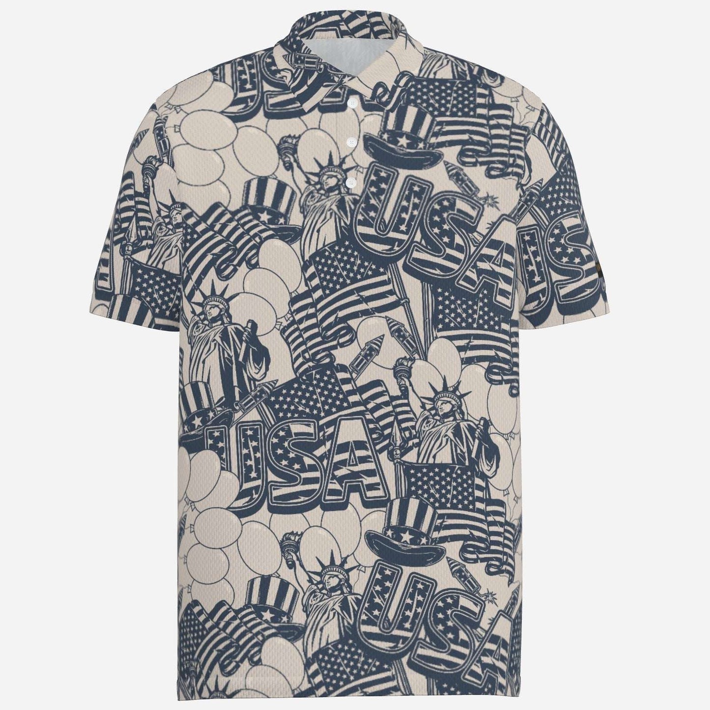 Men's USA Freedom Performance Golf Polo by Iron Sight Golf, lightweight fabric, and classic fit, shown in versatile navy blue color.