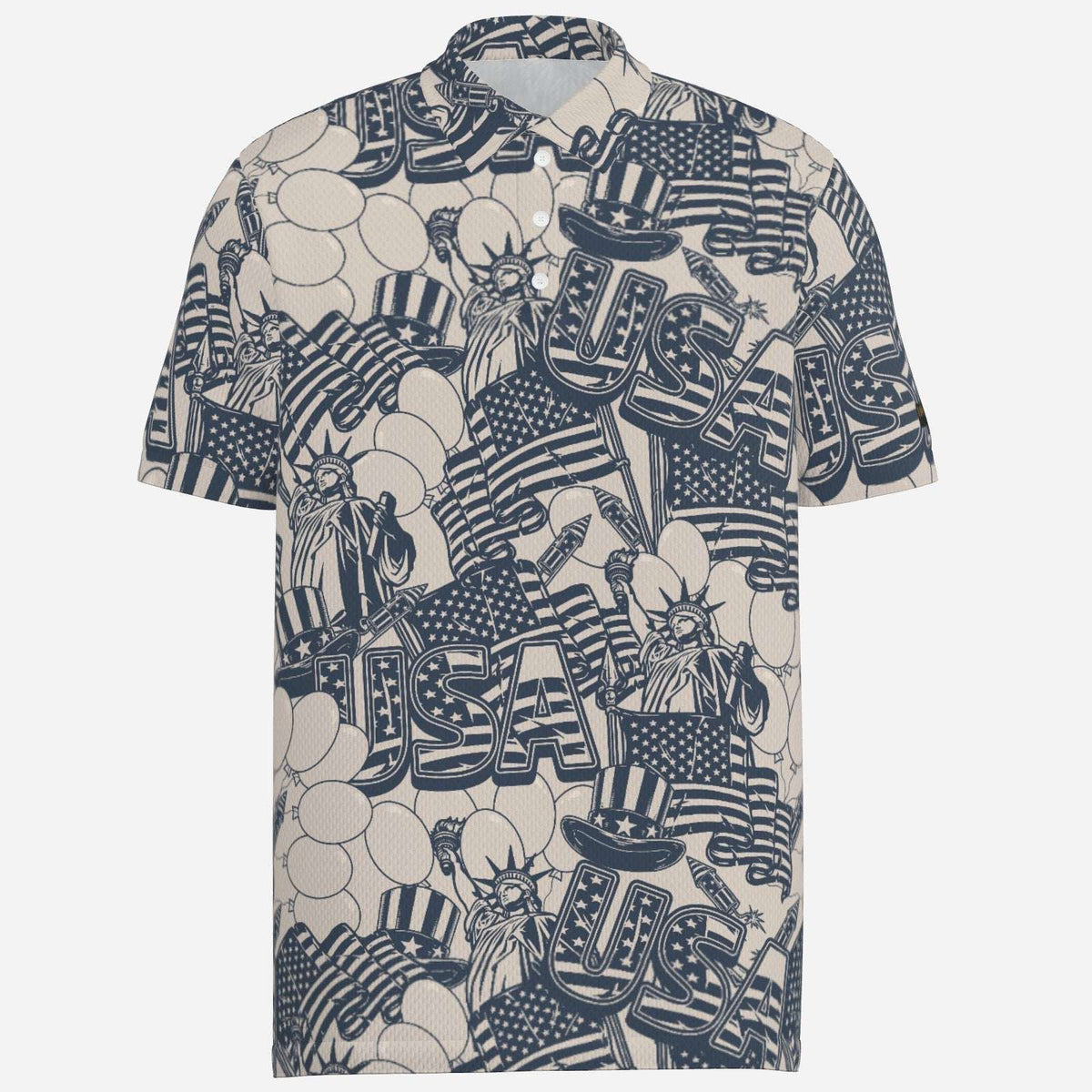 Men's USA Freedom Performance Golf Polo by Iron Sight Golf, lightweight fabric, and classic fit, shown in versatile navy blue color.