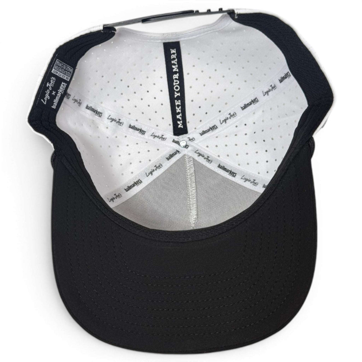 Logie Joe's Golf Albatross snapback hat with built-in magnetic ball marker holder, adjustable fit, featuring bird design.