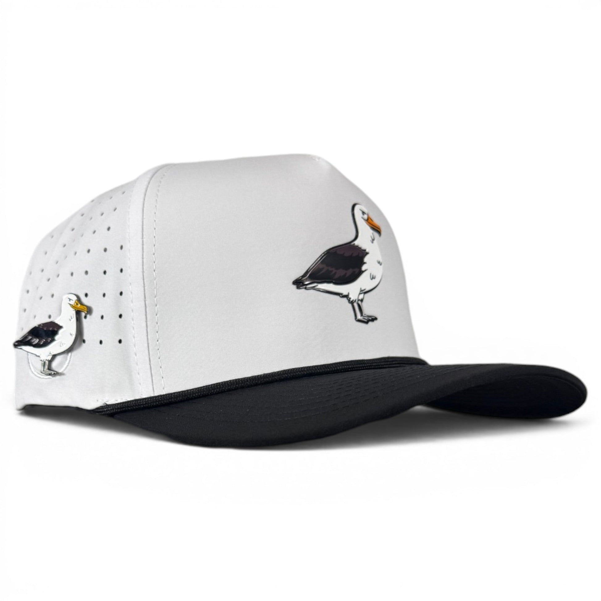 Logie Joe's Golf Albatross snapback hat with built-in magnetic ball marker holder, adjustable fit, featuring bird design.