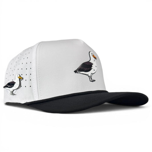 Logie Joe's Golf Albatross snapback hat with built-in magnetic ball marker holder, adjustable fit, featuring bird design.