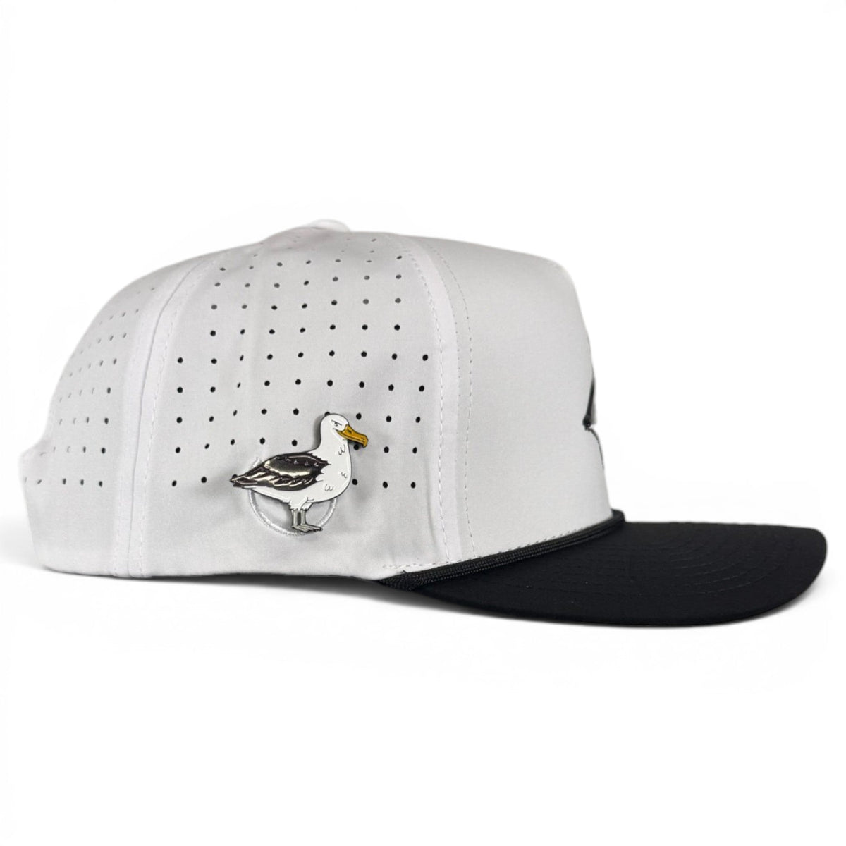 Logie Joe's Golf Albatross snapback hat with built-in magnetic ball marker holder and adjustable strap, featuring bird design.