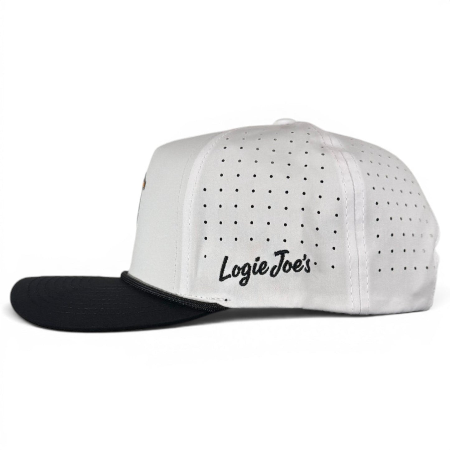 Logie Joe's Golf Albatross snapback hat with built-in magnetic ball marker holder and adjustable fit, featuring bird embroidery.