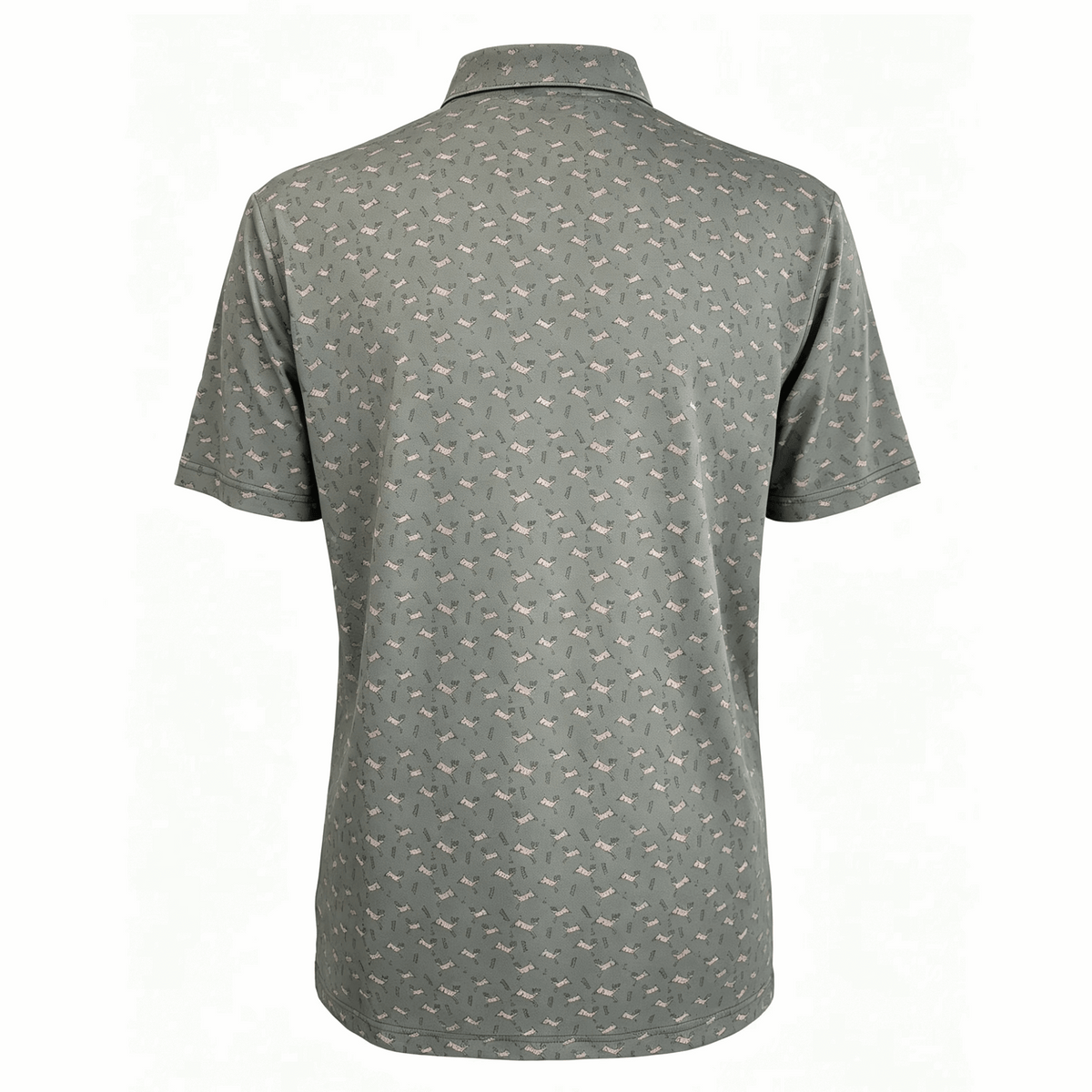 Back view of Bow Crew Apparel Bows & Bucks golf polo T-shirt featuring bow hunting lifestyle design.