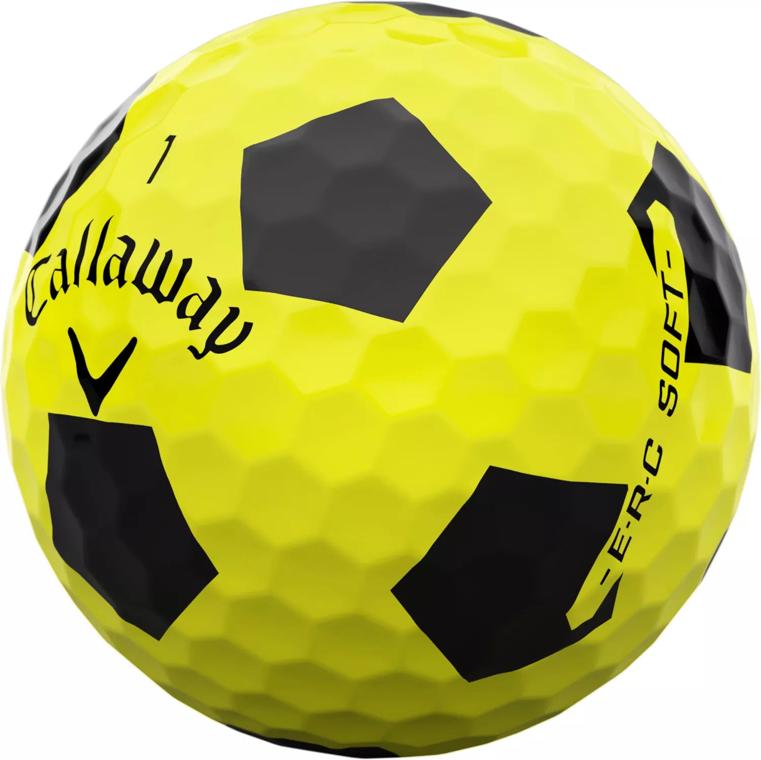 Callaway 2025 ERC Soft Truvis golf balls with vibrant red and black pattern, designed for enhanced visibility and soft feel.