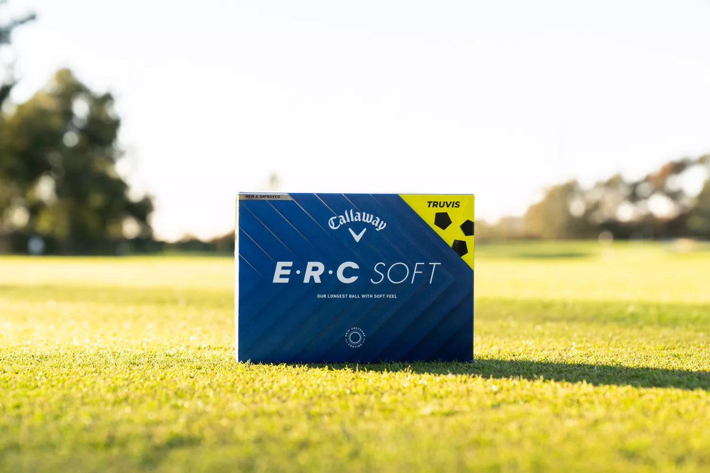 Callaway 2025 ERC Soft Truvis golf balls with vibrant red and black Truvis pattern, designed for high performance and visibility.