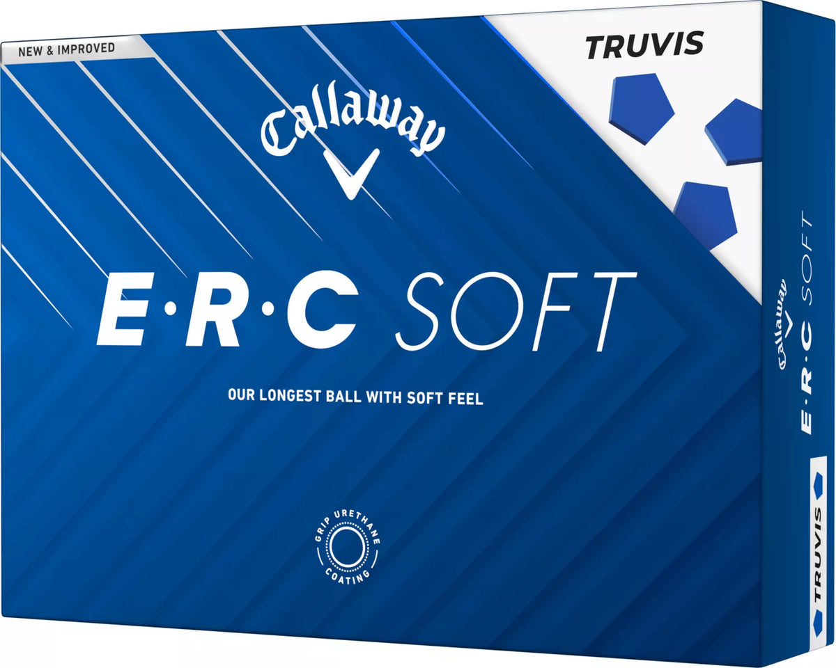 Callaway 2025 ERC Soft Truvis golf balls with vibrant red and black Truvis pattern, designed for optimal visibility and performance.
