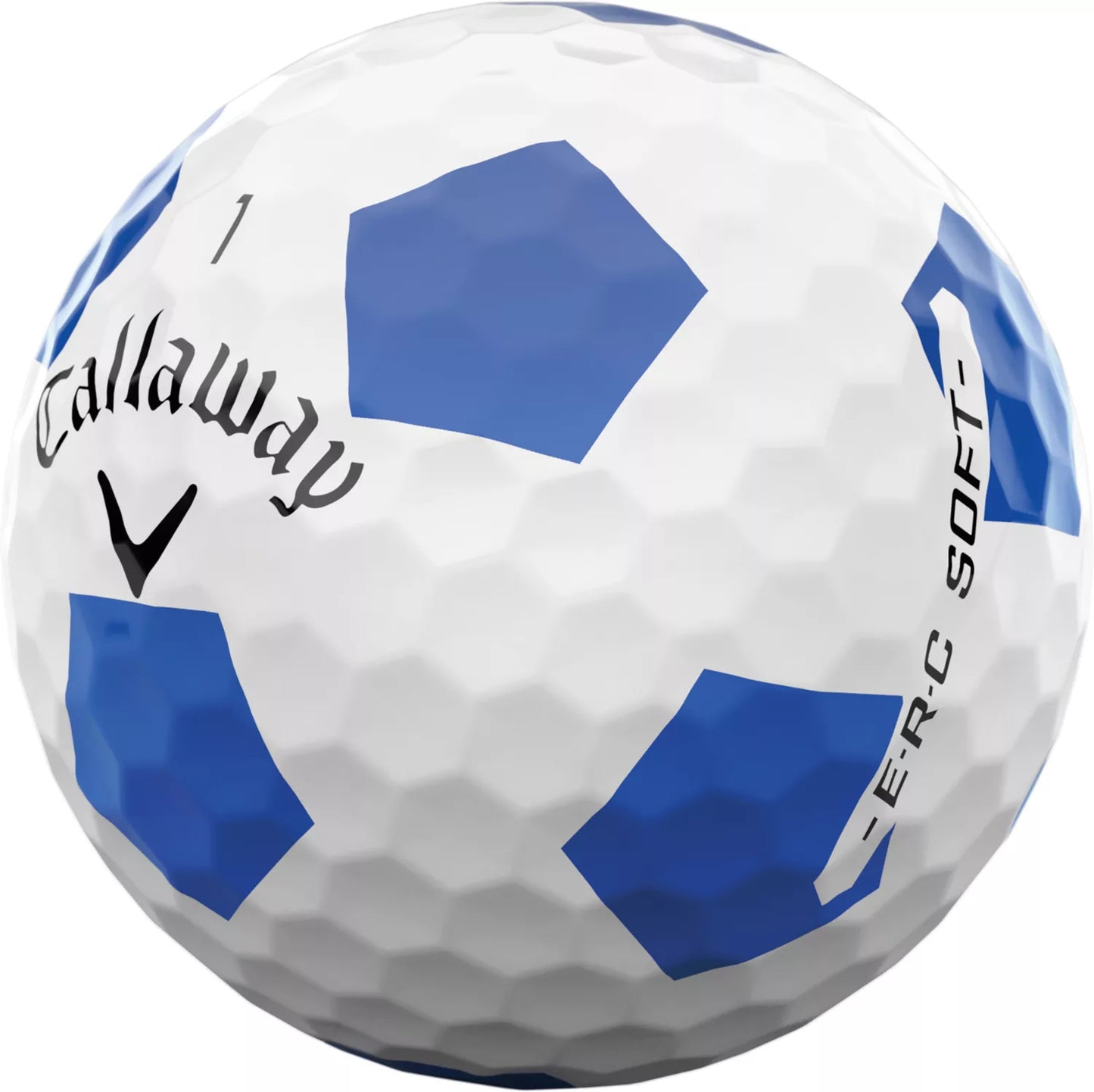 Callaway 2025 ERC Soft Truvis golf balls with vibrant red and black Truvis pattern, shown in close-up view.