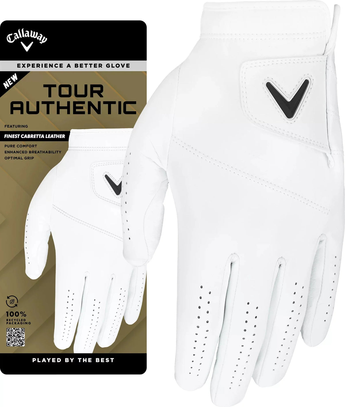 Callaway 2025 Tour Authentic golf glove by ParWestGolf, showing the black leather glove with Callaway branding and textured palm.