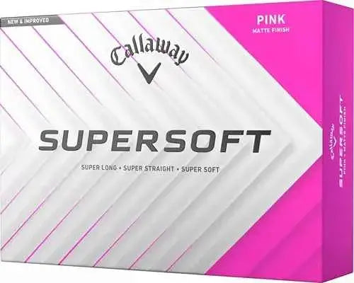 Callaway 2026 Supersoft golf balls by ParWestGolf, showing a close-up of the white golf balls with colorful branding.