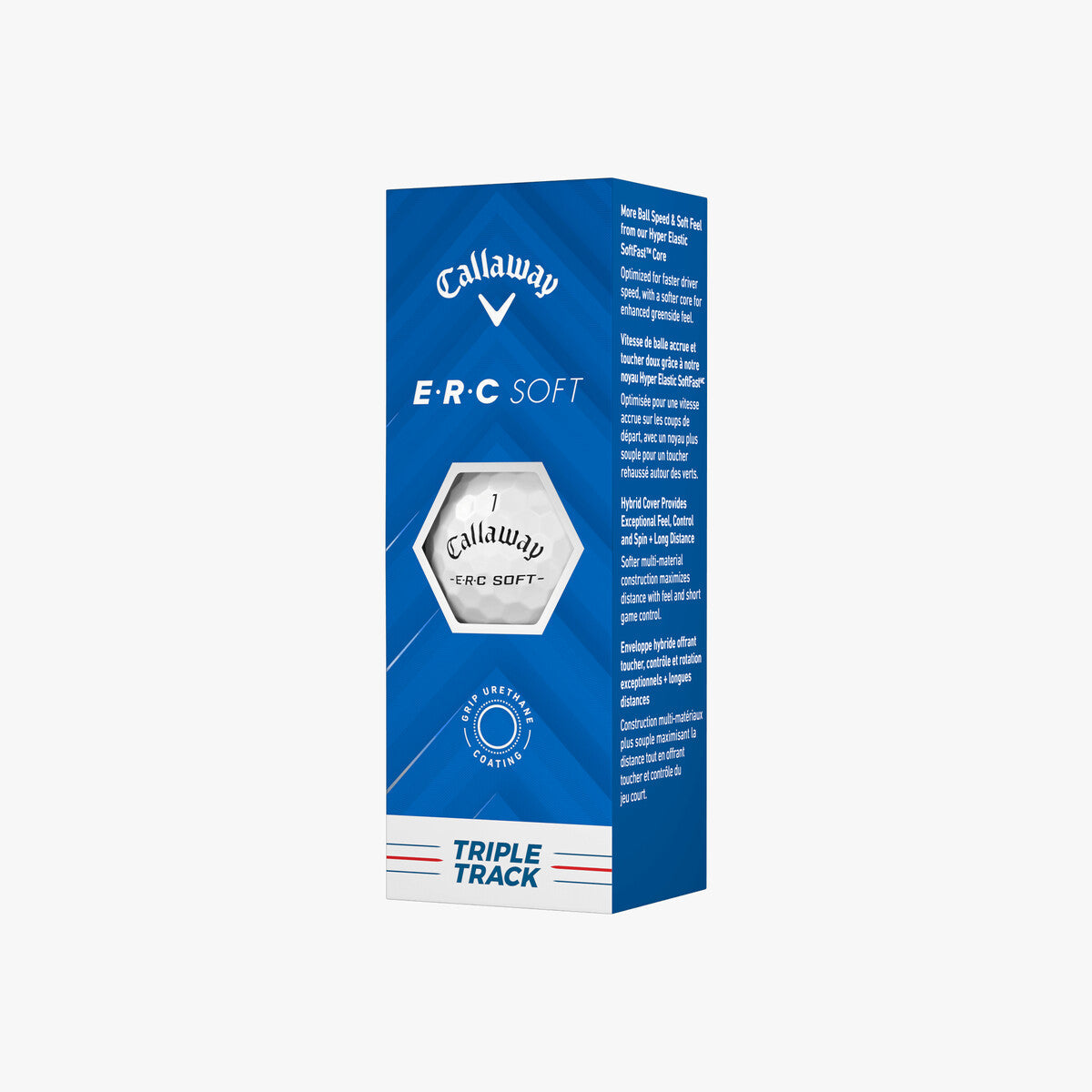 Callaway ERC Soft golf balls with Triple Track technology, featuring a white surface and branding, designed for high performance.