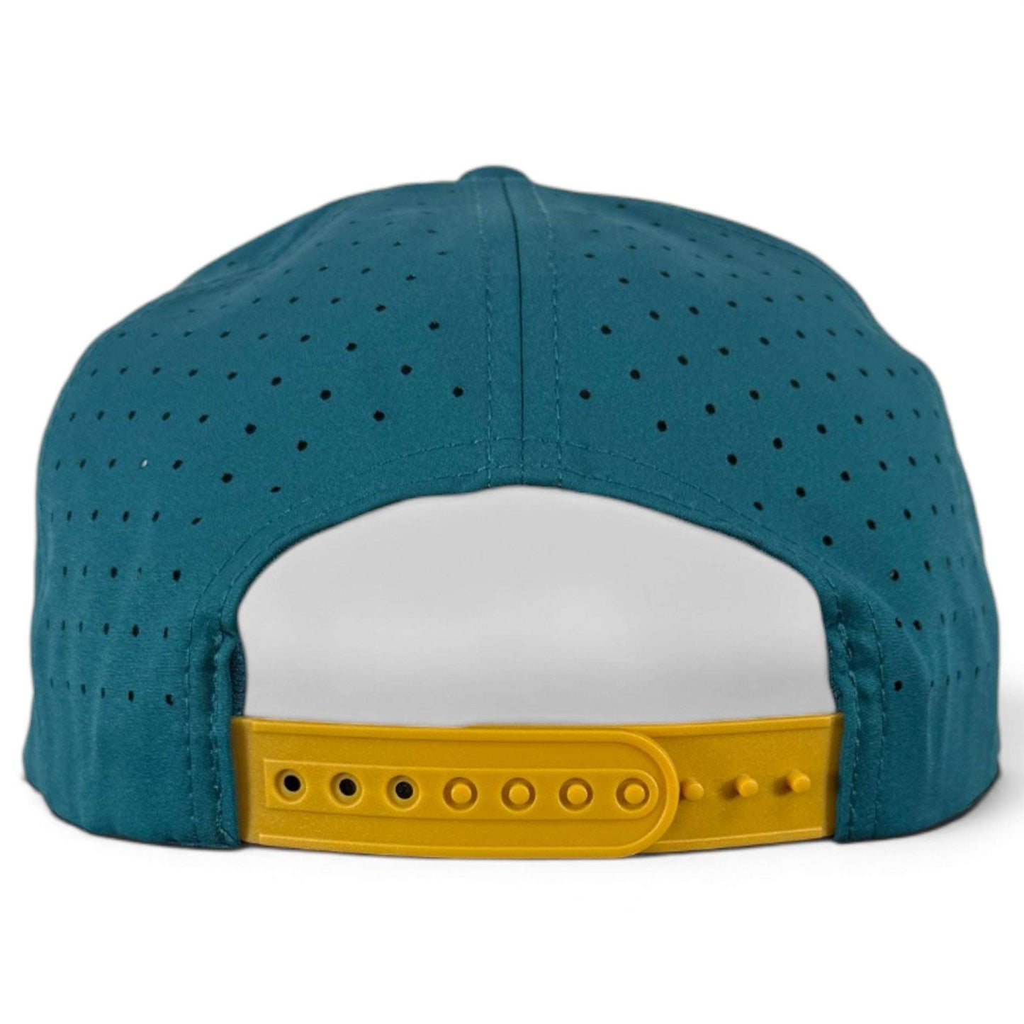 Driftwood golf hat by Logie Joe's Golf featuring a teal snapback cap with magnetic ball marker holder and adjustable fit.