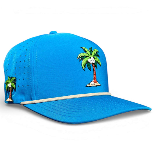 Logie Joe's Golf Fairway Palms snapback cap with built-in magnetic ball marker holder and adjustable fit, featuring palm design.