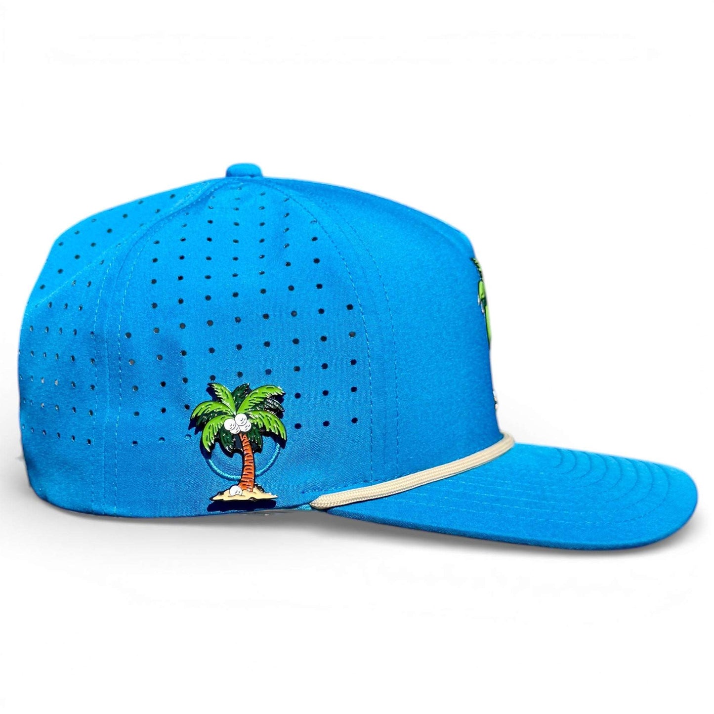 Logie Joe's Golf Fairway Palms snapback hat with magnetic ball marker holder, adjustable fit, featuring built-in marker and stylish design.