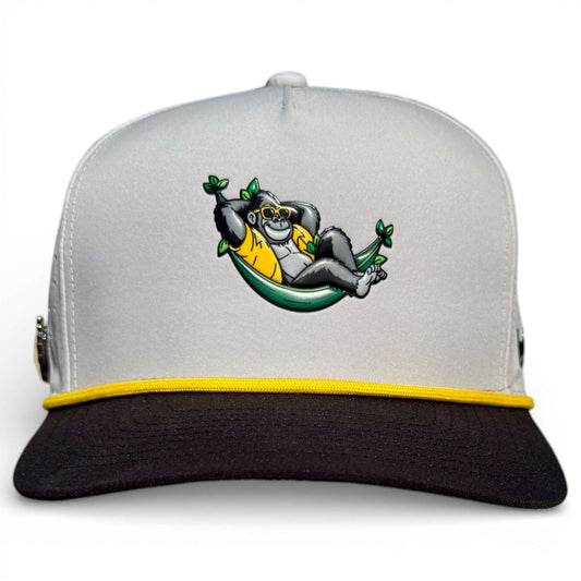 Logie Joe’s Golf Banana Hammock snapback hat with built-in magnetic ball marker holder, adjustable fit, and included marker.