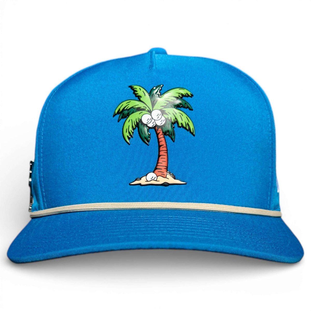 Logie Joe's Golf Fairway Palms snapback hat with magnetic ball marker holder, adjustable fit, featuring built-in marker and palm design.