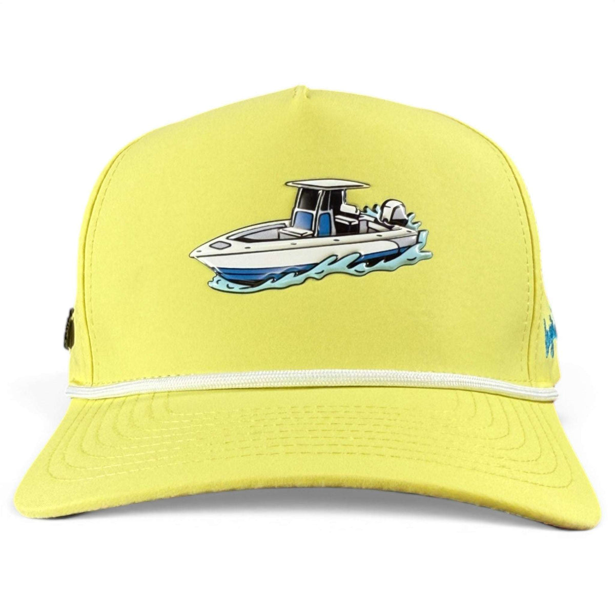 Logie Joe's Golf Motor Boatin' snapback cap with built-in magnetic ball marker holder and adjustable fit, designed for boaters.