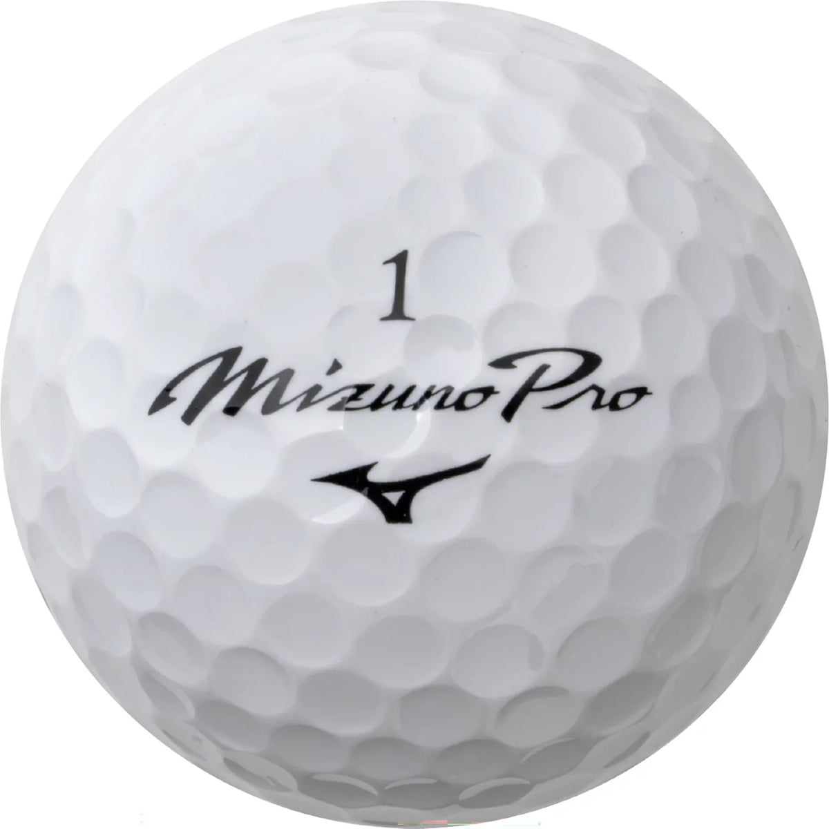 Mizuno Pro S golf balls with white dimpled surface and brand logo, designed for improved distance and control.