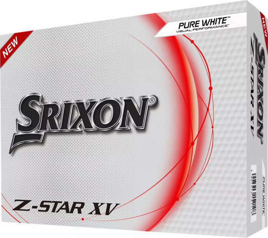 Srixon 2022 Z-STAR XV golf balls stacked with branding visible and a close-up of the smooth white surface.