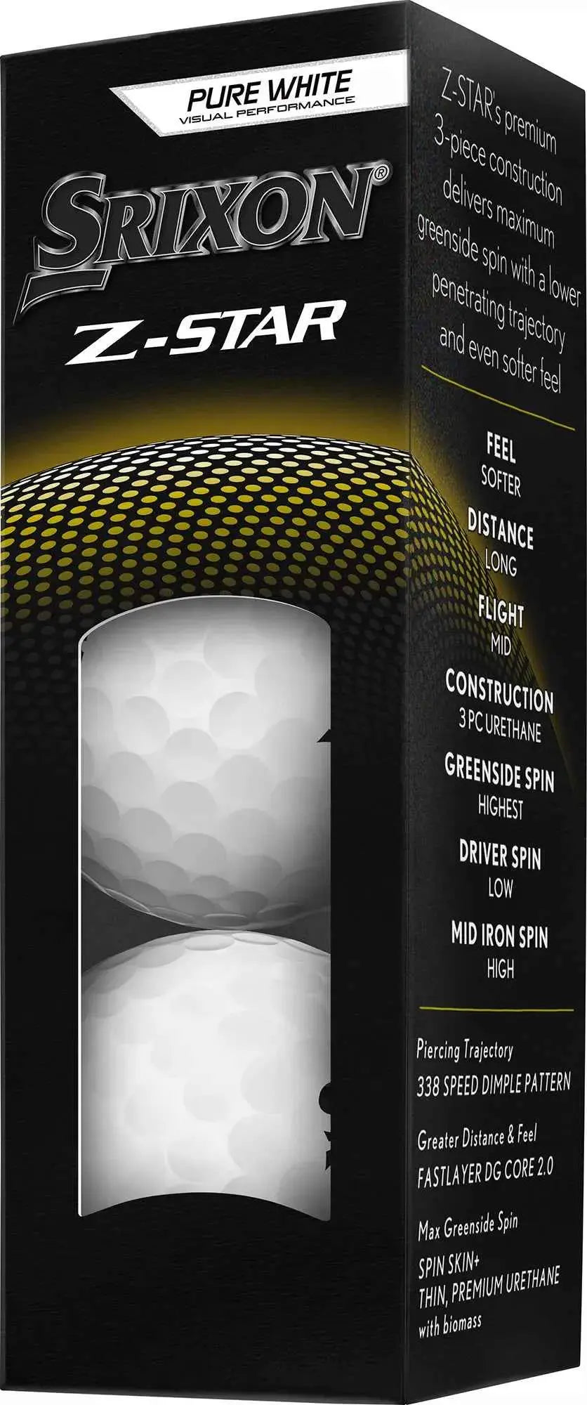 Srixon 2025 Z-STAR golf balls by ParWestGolf, shown in a cluster, with bright white surface and detailed branding.