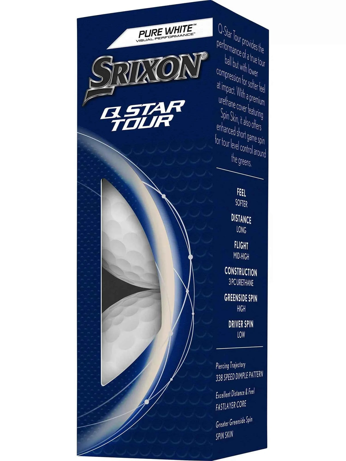 Srixon Q-STAR Tour golf balls with bright white cover and branding, designed for high performance on the golf course.