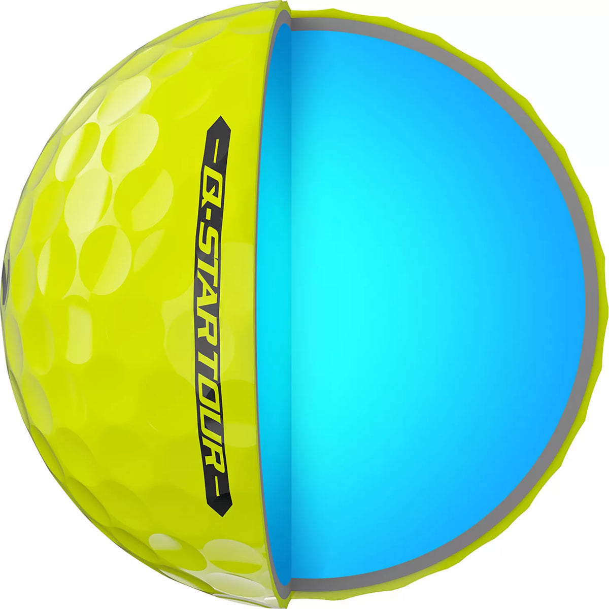 Srixon Q-STAR Tour golf balls with white dimpled surface, displayed on a plain background, showing their branding and design.