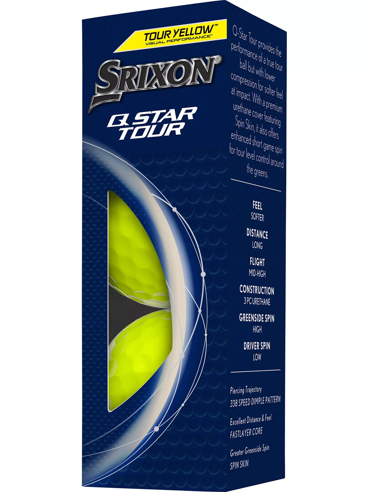 Srixon Q-STAR Tour golf balls with white covers and branding, displayed on a plain background.