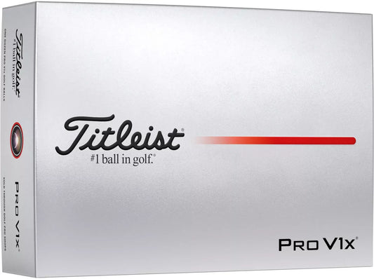 Titleist 2026 Pro V1x golf balls by ParWestGolf, showing a close-up of the white golf balls with branding and dimples.