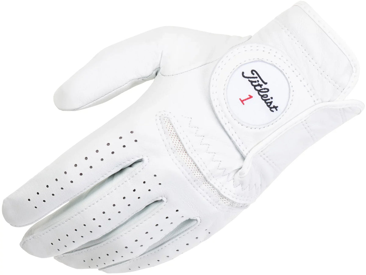 ParWestGolf Titleist Perma Soft golf gloves shown with textured leather palms and adjustable wrist closure.