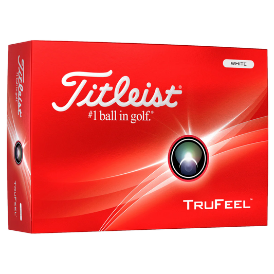 Titleist TruFeel 2024 golf balls, white with Titleist logo, shown in close-up with smooth surface and clear branding.