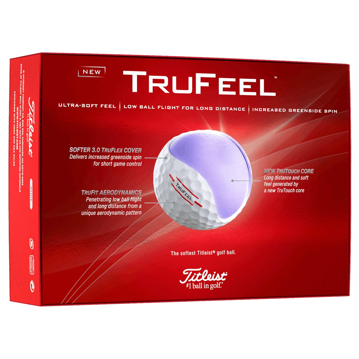 Titleist TruFeel 2024 golf balls by ParWestGolf, showing a close-up of the white golf balls with branding and product details.