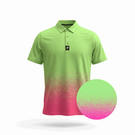 Men's Watermelon Sunset golf polo by Logie Joe's Golf, performance stretch shirt with moisture-wicking fabric and stylish design.