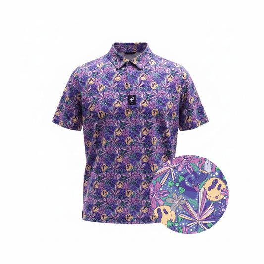 Men's Purple Haze golf polo by Logie Joe's Golf, moisture-wicking performance stretch polo shirt with purple color and stylish fit.
