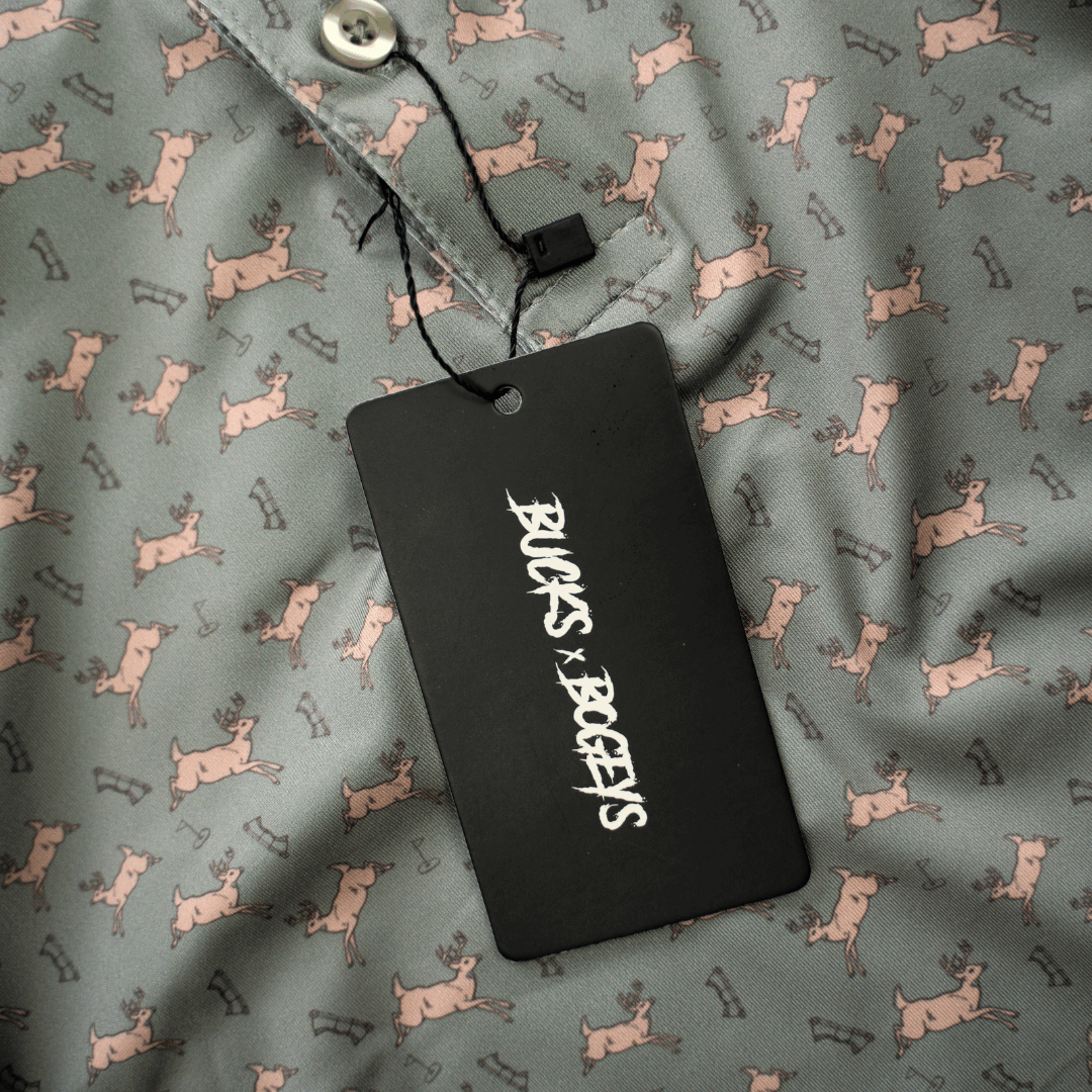 Bow Crew Apparel Bows & Bucks golf polo T-shirt featuring a stylish design, perfect for bow hunting and outdoor sports enthusiasts.
