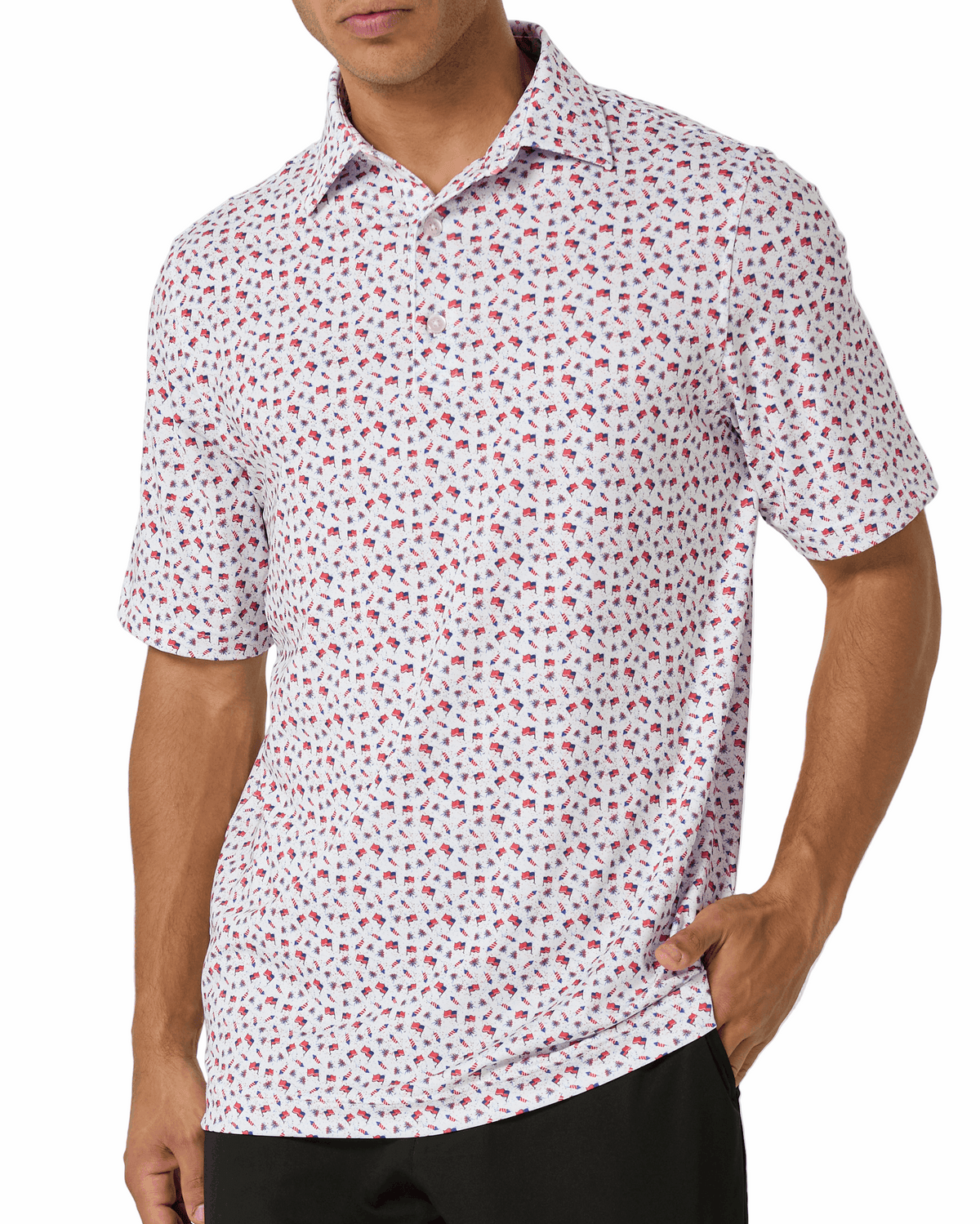 Men's Golf of America polo shirt by 2putt, navy blue polo with embroidered logo, short sleeves, and classic fit.